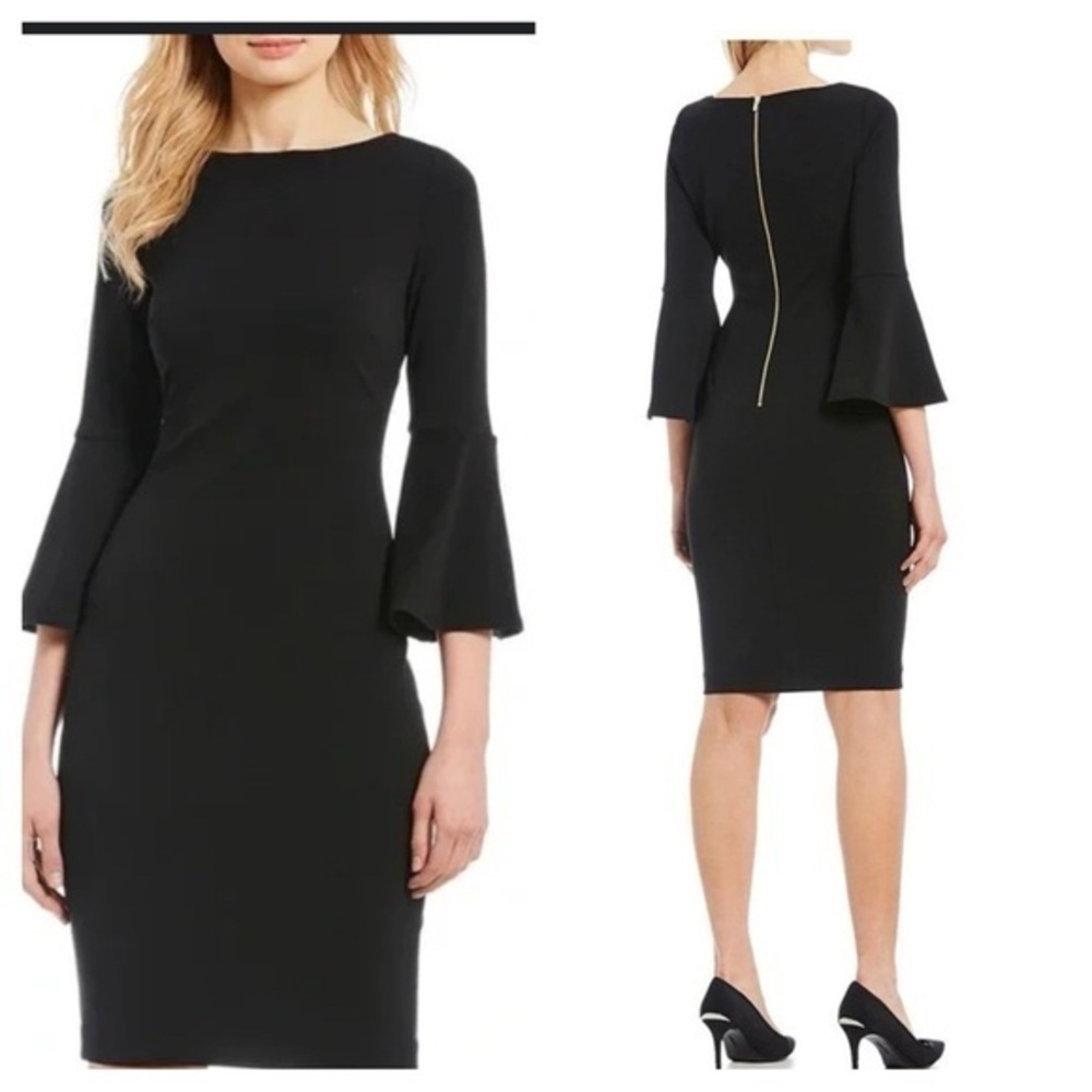 Calvin Klein boat neck bell sleeve gold zipper back gorgeous dress!